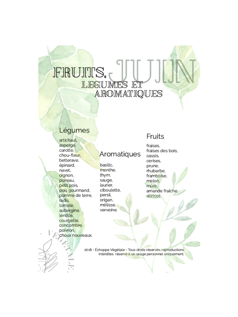 calendrier des fruits, légumes et aromatiques de juin à télécharger